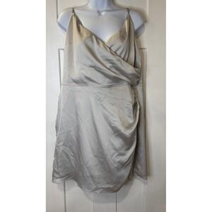 Abercrombie Fitch Satin Ruched Cami Slip Dress XLarge Silver NWT